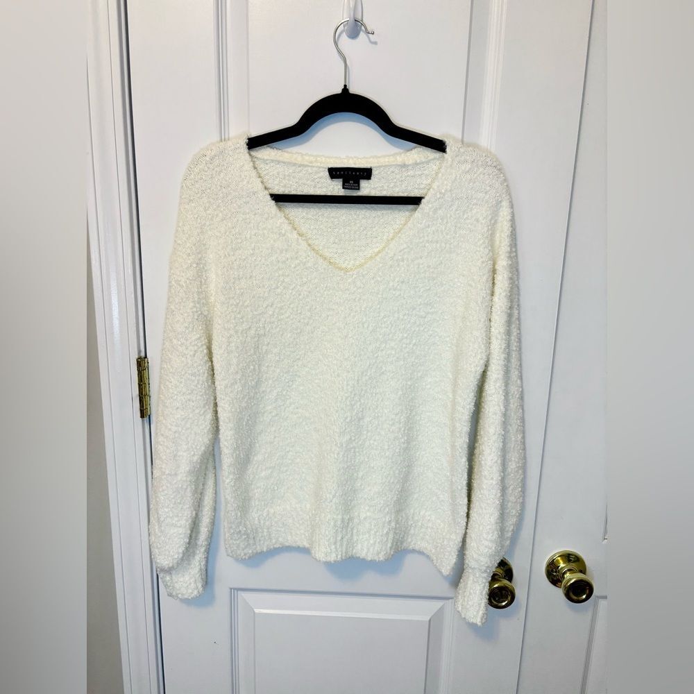 Sanctuary Cream Fuzzy Knit Sweater V Neck Soft Cozy Pullover XS